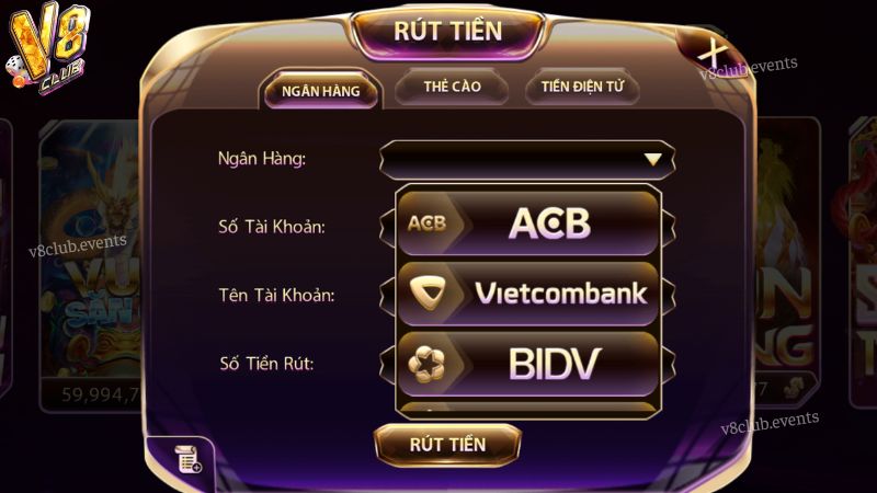 Các phương thức rút tiền V8club phổ biến